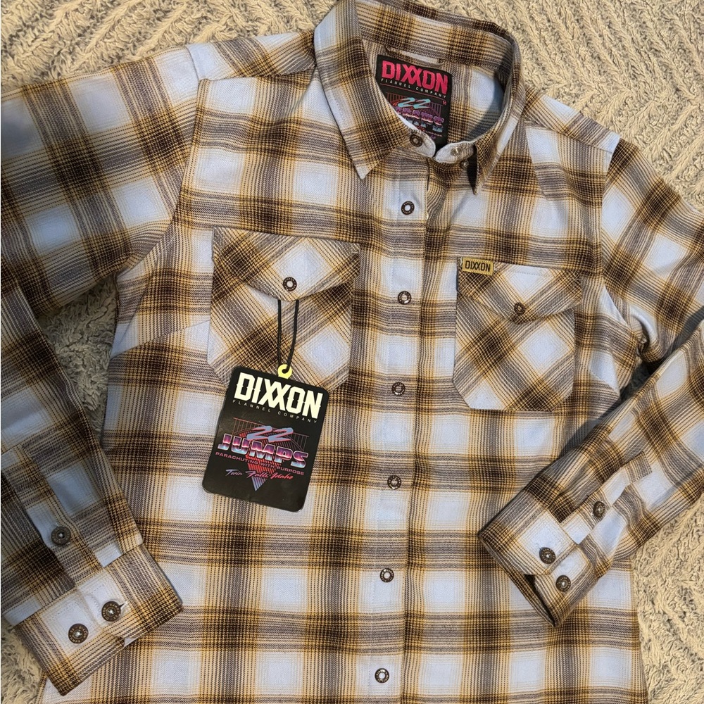 DIXXON women’s Casual Plaid Shirt - Brown and Cream 22 Jumps - Picture 2 of 3